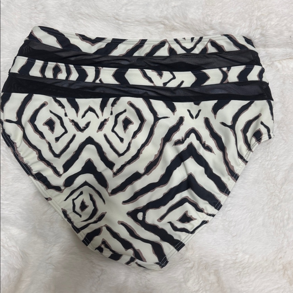 Venus High-Waist Zebra Print Bikini Bottoms - Black & Cream - Picture 2 of 3